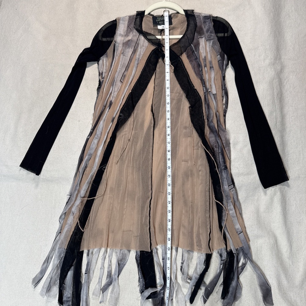 Jean Paul Gaultier Black, Beige & Gray Layered Fringe Long Sleeve Top - Picture 7 of 15